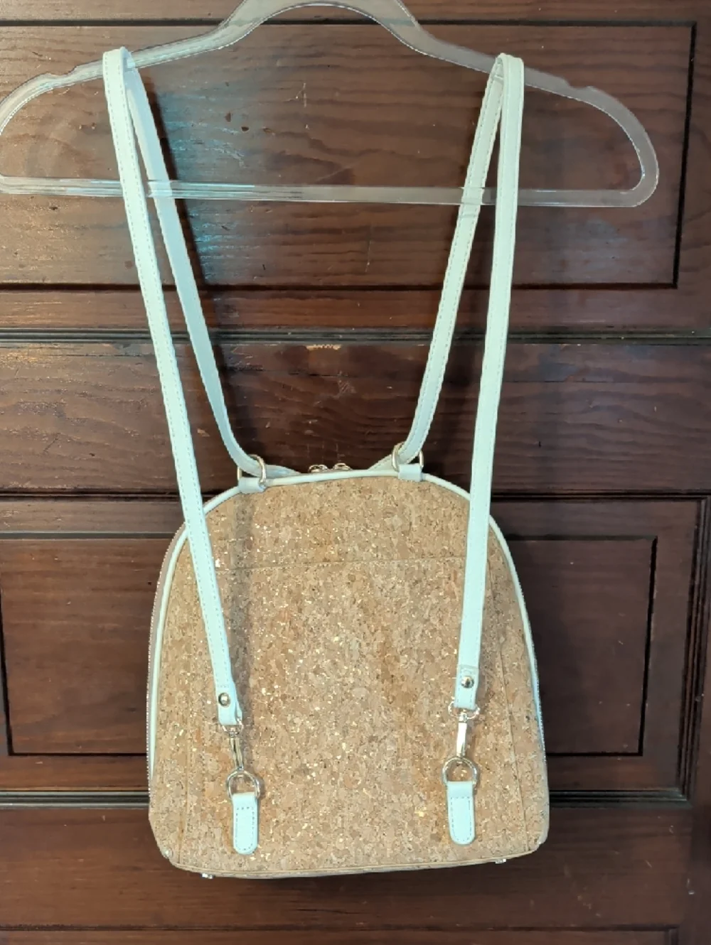 Beige Cork With Gold Flecks Mini Backpack with Cream Trim
